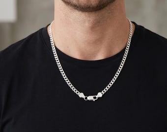 Personalized Sterling Silver Curb Chain Necklace , 3mm-8mm Cuban Link Chain for Men Women