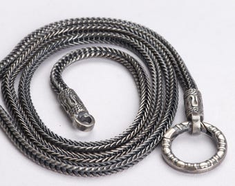 Colar trançado viking com corrente rabo de raposa de 3 mm em prata de lei 925 para homens e mulheres.
