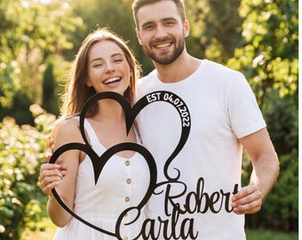 Personalized Heart Metal Sign, Custom Couple Name Wall Art, Anniversary Gift for Couple, Interlocking Heart Wedding Decor, Custom Metal Sign