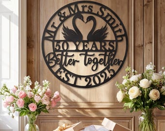 Personalized Swan Silhouette Decor, Custom Anniversary Name & Date Plaque, Romantic Wedding Art, Keepsake
