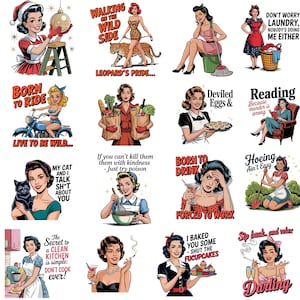 Puede incluir: Un conjunto de pegatinas de estilo retro con ilustraciones de chicas pin-up. Las pegatinas presentan colores vibrantes y texto, con frases como "Born to Ride" y "Walking on the Wild Side". Los diseños evocan una estética vintage.