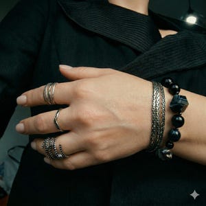 Black Agate & Onyx Beaded Bracelet with Hematite Spacers