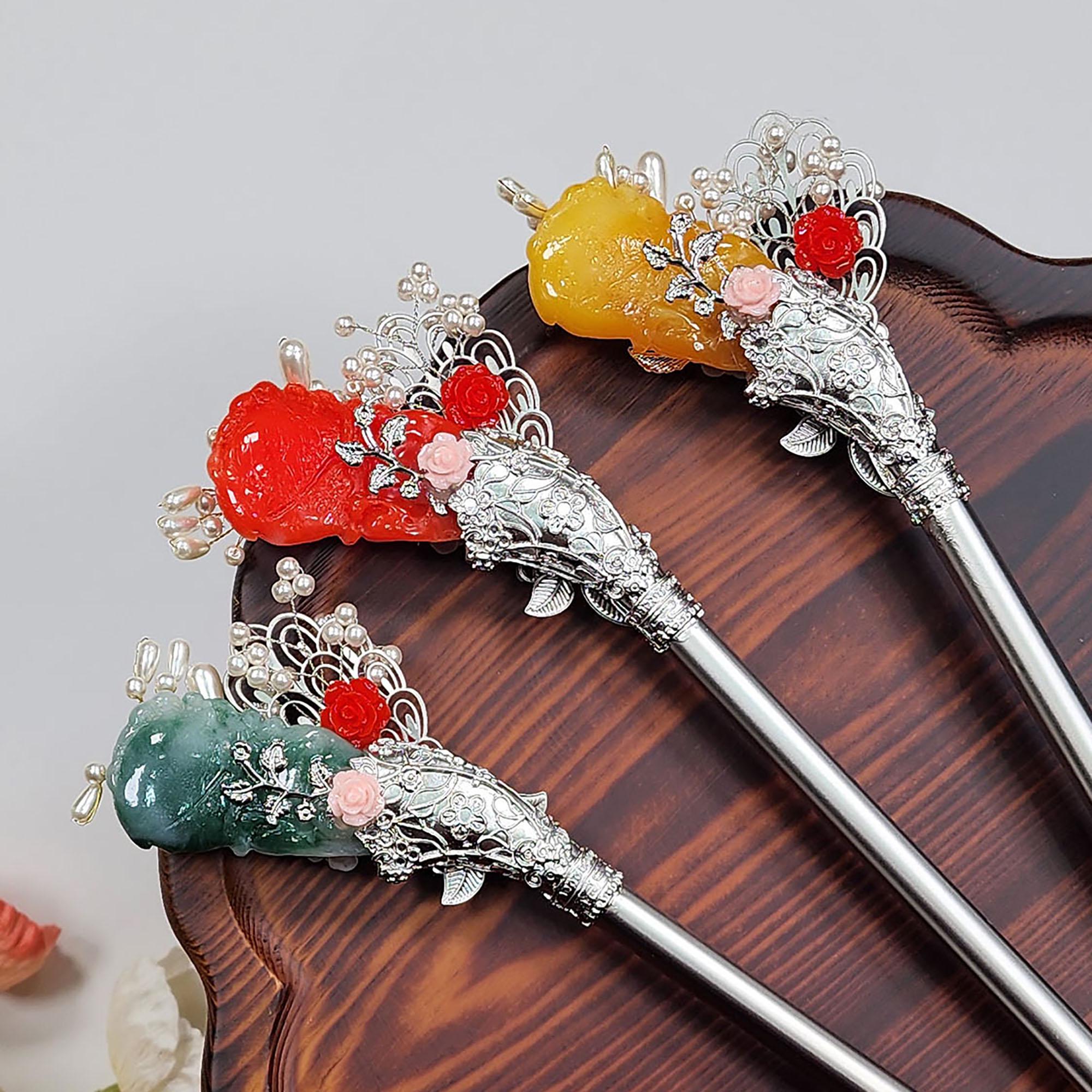 Korean Traditional Hairpin Binyeo | Handmade Natural Stone Hanbok