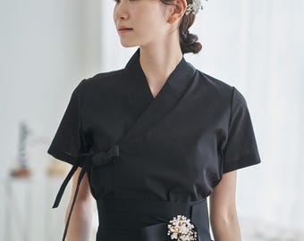 Modern Hanbok Blouse, Black Solid