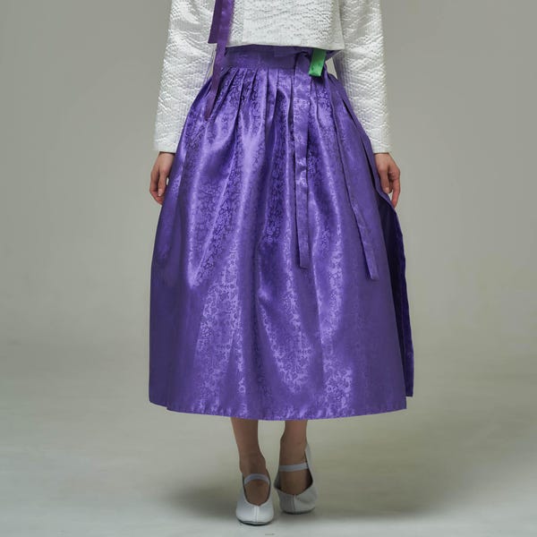 Traditional Korean Hanbok Chima Skirt | Women’s Purple Satin Skirt