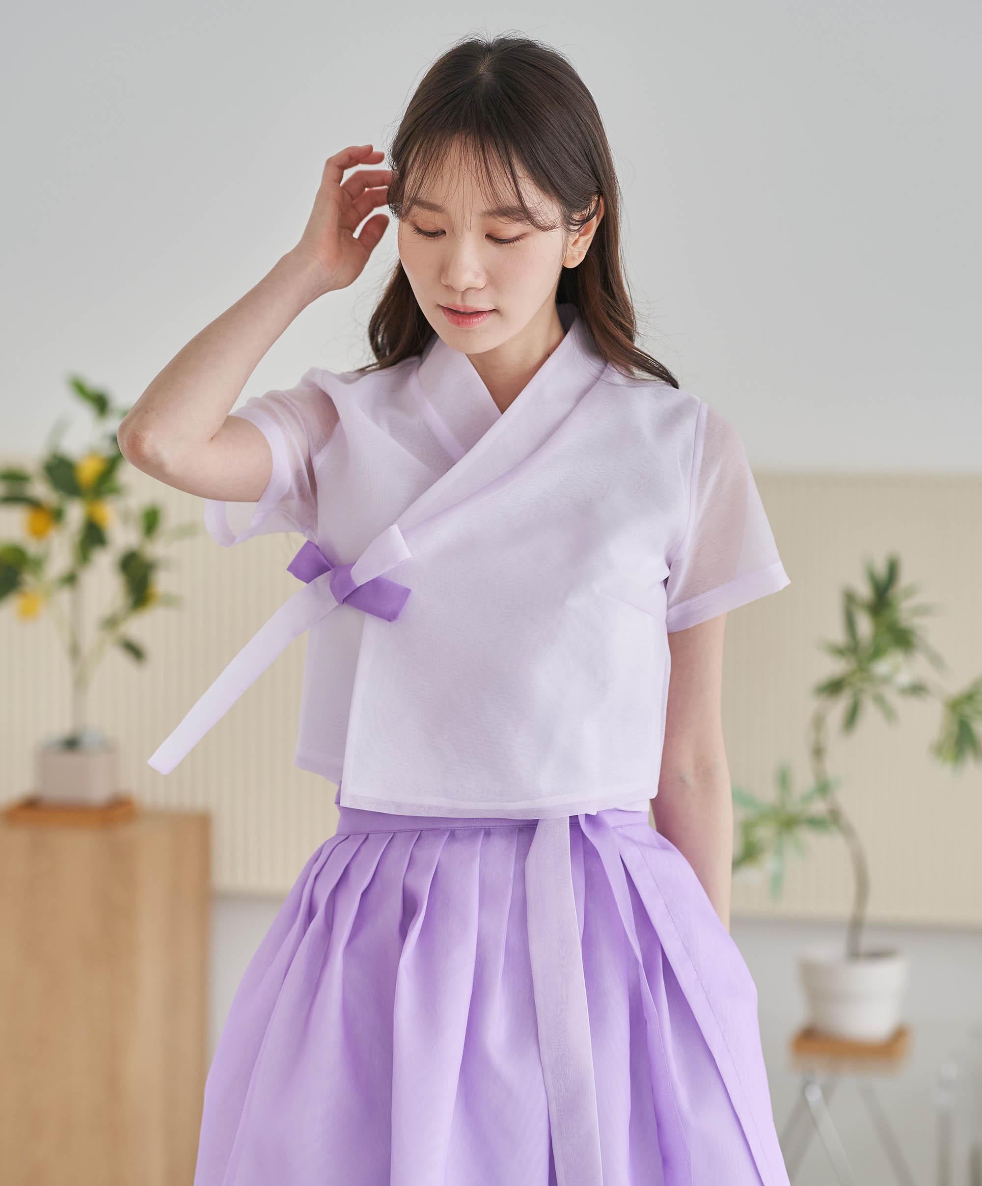 Modern Hanbok Blouse, Lavendar Short Sleeve Solid - Etsy