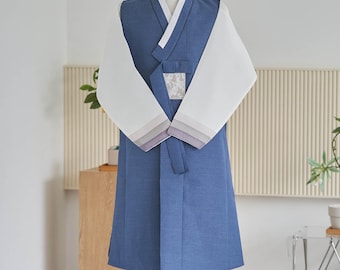 Conjunto de Hanbok azul para hombre, ropa tradicional coreana (camiseta y pantalón).