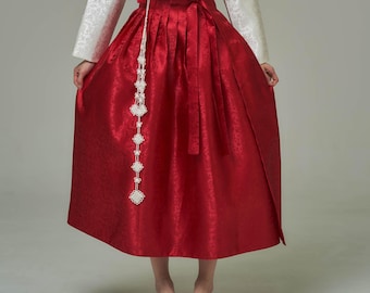Falda Chima tradicional coreana Hanbok / Satén rojo para mujer