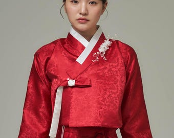 Traditional Korean Hanbok Jeogori Top | Women’s Red Satin Jeogori | Made to Order