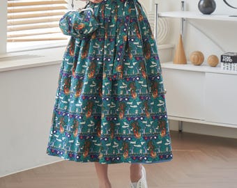 Traditional Korean Hanbok Chima Skirt Woman's Traditional Pattern Green