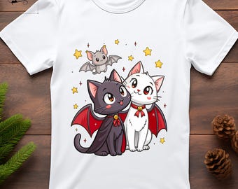 Kawaii Vampire Cat PNG Duo: Halloween Clipart, Cricut & Sublimation (300 DPI Transparent)