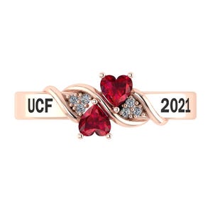 Personalisierte Klasse Ring 2021 Rosegold Zwei Herzen Rubin Graduierung Schmuck für sie Benutzerdefinierte USF Universität Ring Doppel Herz Birthstone Geschenk