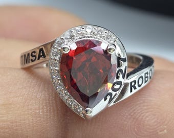 Customized Women's Class Ring, Graduation Gift For Her High School Best Friend, Personalized College University Ring, Pear Gemstone Ring