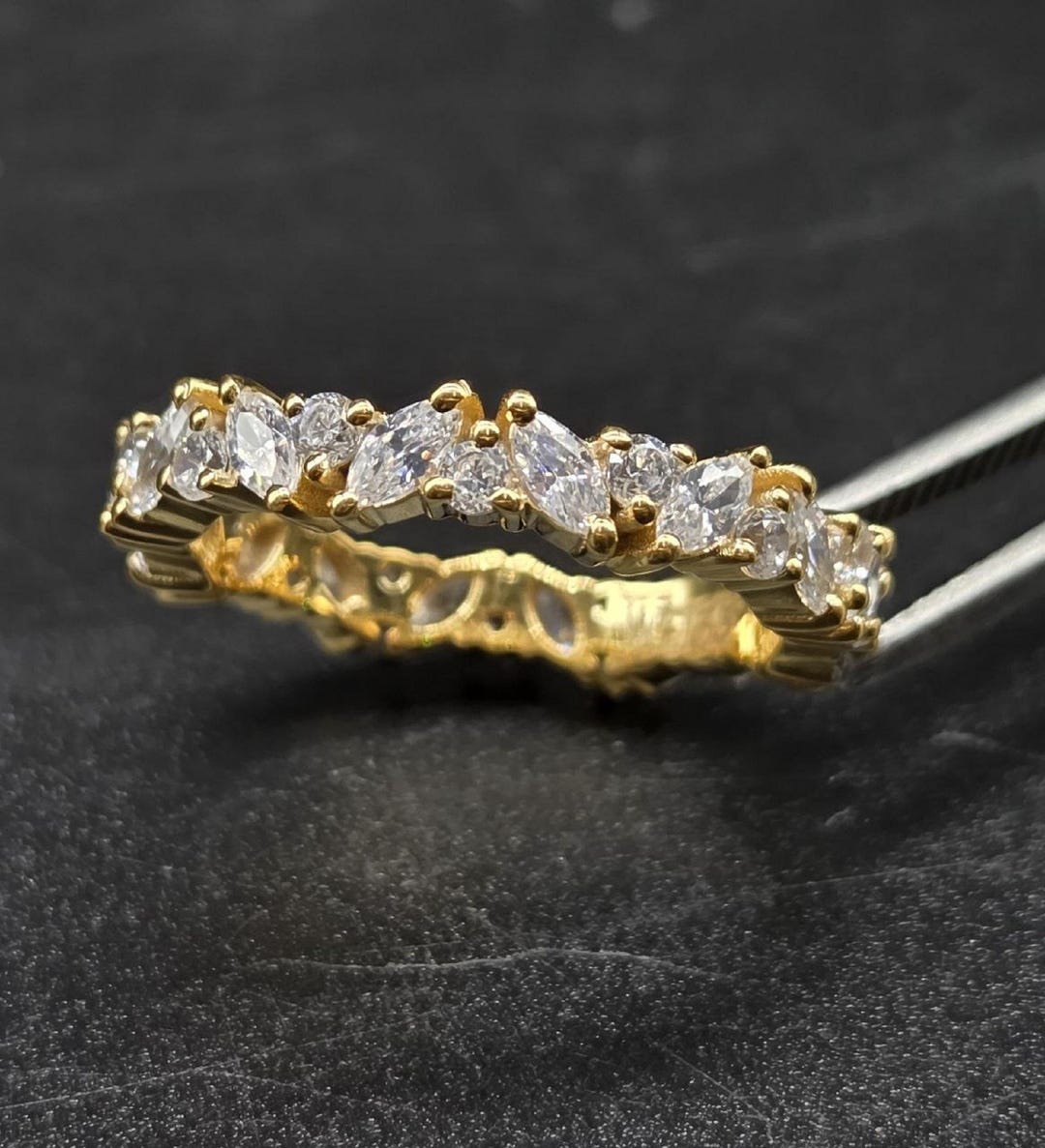 Marquise Round Moissanite Full Eternity Band, 10K 14K 18K Yellow Gold ...