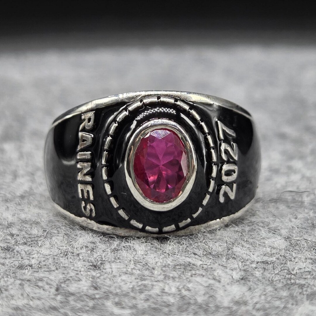 Ruby Class Ring High School Class Ring 2027, Pink Ruby Oval Gemstone, Custom Senior ...