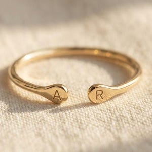 Custom Initial Open Ring | Personalized Gold Two Letter Cuff | Minimalist Stackable Dainty Jewelry | Adjustable Couples Gift For Her