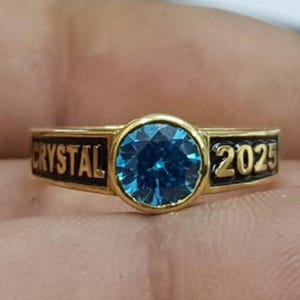 CZ Orange Stone Class Ring 2025: Engraved 925 Silver Graduation Jewelry