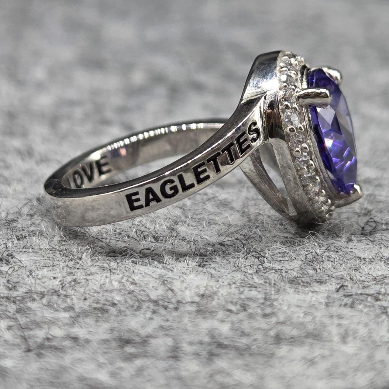 Class of 2027 Warrettes Graduation Ring, Pear Cut Purple Amethyst Halo ...