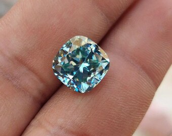 Blue Cushion Cut Moissanite: 3.70-5.00 Ct VVS Engagement Ring Stone christmas day
