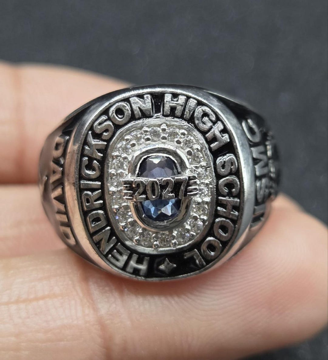 High School Class Ring 2027, Personalized David Name Jewelry, Blue Oval ...