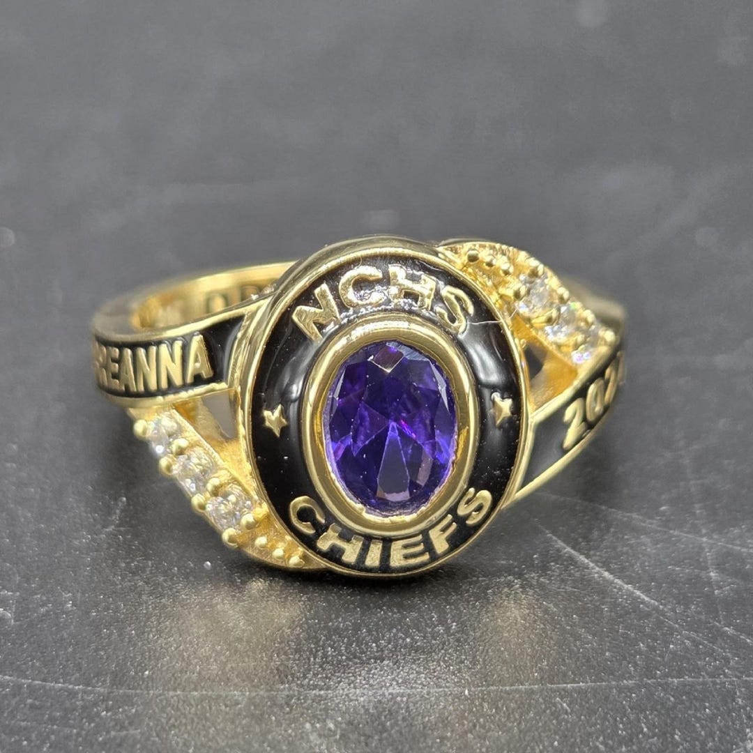 2027 Class Ring, Personalized Name, Oval Birthstone, Sterling Silver ...