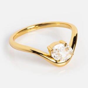 Oval Moissanite Ring, 14k Solid Gold Floating Unique Ring, East-West Oval Cut Engagement Ring, Curved Band Stone Wedding Promise Gift Ring