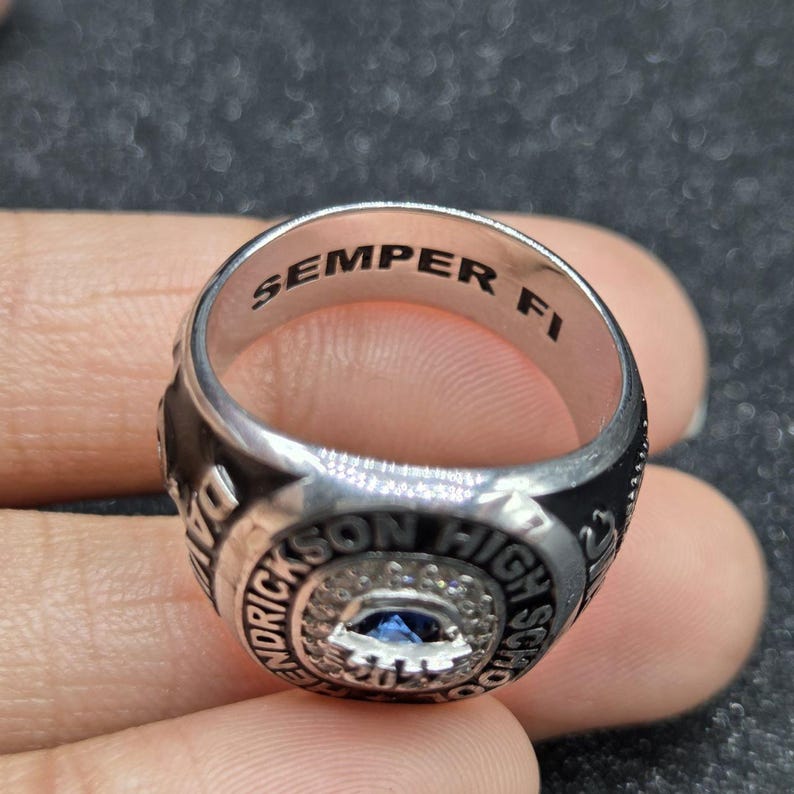 High School Class Ring 2027, Personalized David Name Jewelry, Blue Oval ...