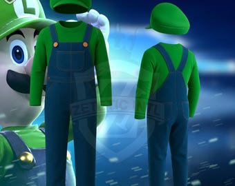 Disfraz de Luigi para cosplay: Mono de fontanero verde y gorro