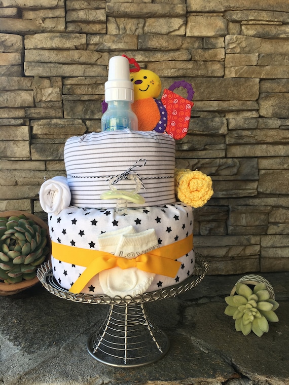 Unisex Yellow Black White Diaper Cake Etsy