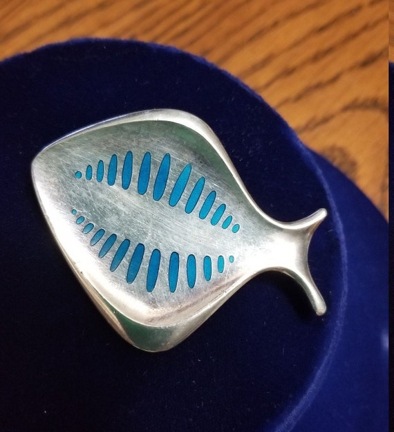 Georg Jensen pin RARE blue sterling silver fish pi