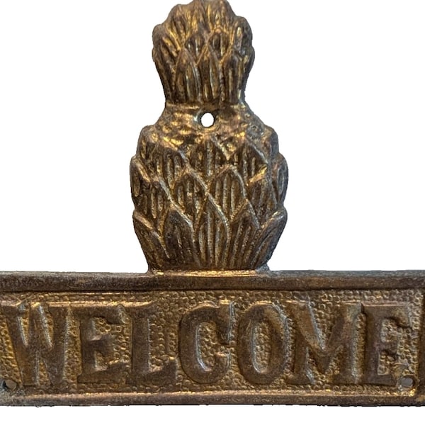 VINTAGE BRASS Pineapple Welcome Sign Plaque Cottagecore Farmhouse Rustic