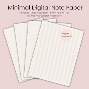 Beige Minimal Digital Note Paper | 40 Pages | Lined, Dashed, Narrow & Blank | iPad GoodNotes PDF