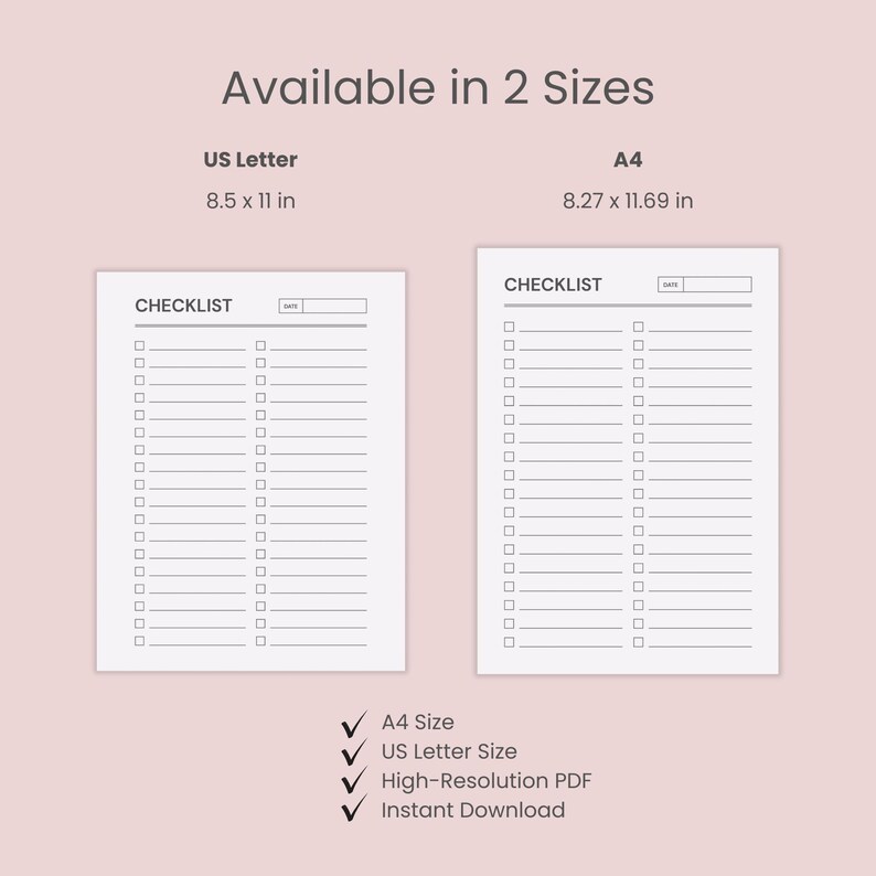 Minimal Checklist Template | Printable Planner | A4 & US Letter ...