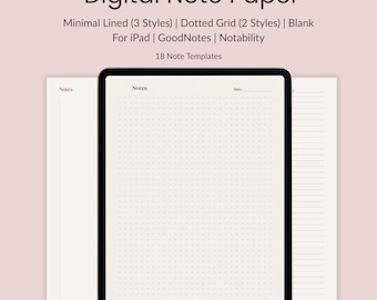 Digital Note Paper | Minimal Lined-Dotted-Blank Notes | PDF Instant Download for iPad-Goodnotes-Notability | 18 templates