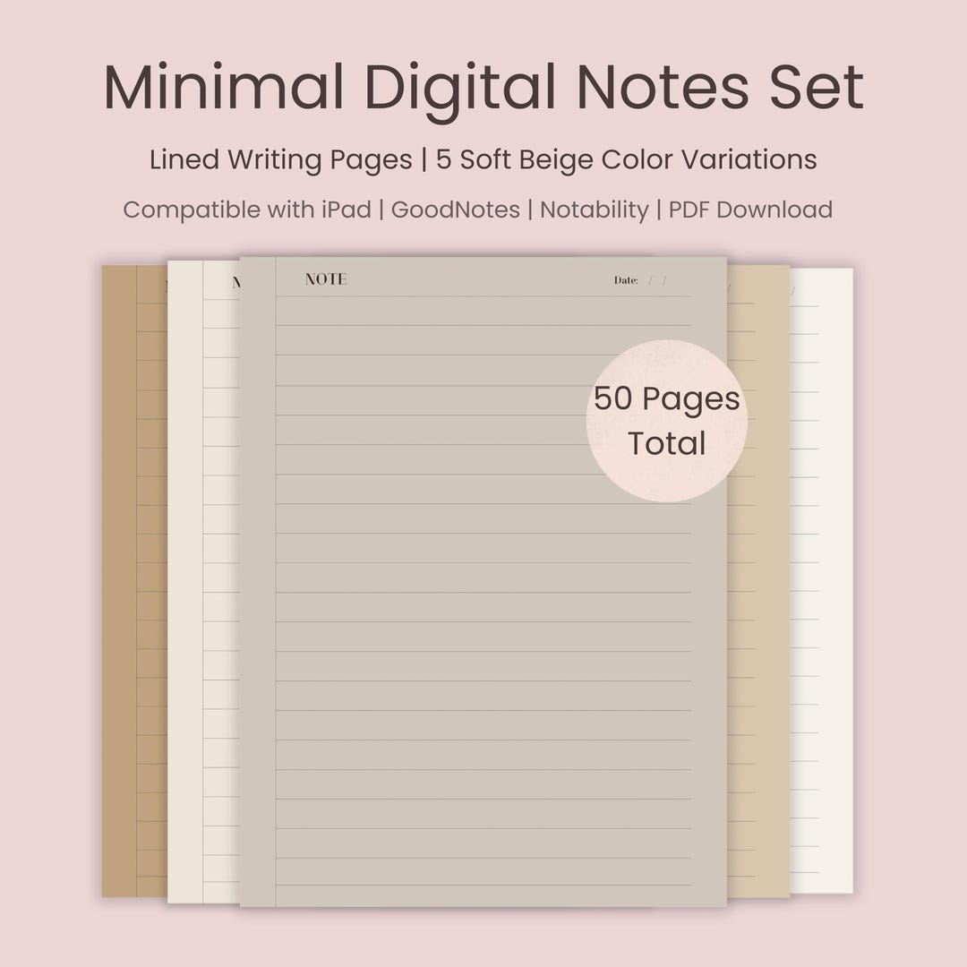 Minimal Beige Digital Notes | Lined Pages | Ipad, Goodnotes, Notability ...