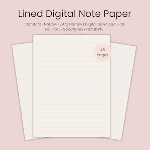 Minimal Lined Digital Notes with Standard, Narrow, Extra Narrow Spacing | 45 pages | iPad, GoodNotes | Instant download PDF