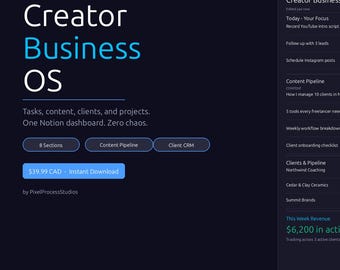 Notion Content Creator Template | Business Dashboard | Content Calendar Client Pipeline Tasks Projects Tracker