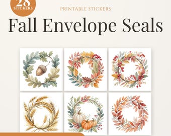 Fall Envelope Seals | Autumn Wreath Stickers (Digital Download)