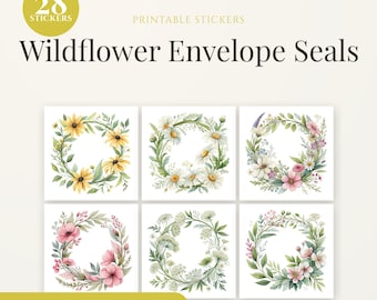 Wildflower Envelope Seals | 28 Printable Round Stickers (Digital Download)