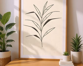 Minimalist Plant Line Drawing Art Print, Botanical Wall Decor (Digital Download)