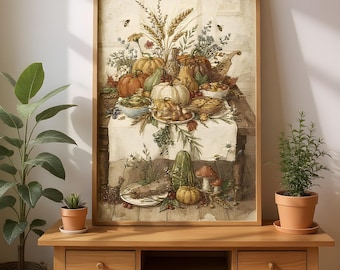 Cozy Cottagecore Pumpkin Arrangement Art Print, Watercolor Harvest Illustration (Digital Download)