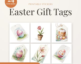 Watercolor Easter Gift Tags | 24 Printable PNG Favor Stickers (Digital Download)
