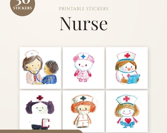 Nurse Stickers | 30 Printable Die-Cut PNG + Cricut Print Then Cut | Planner Sticker Sheet