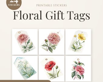 Watercolor Floral Gift Tags | 24 Printable PNG Set (Digital Download)
