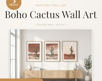Boho Cactus Art Prints, Gallery Wall Set of 3 (Digital Download)
