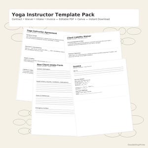 Yoga Instructor Templates | Contract, Waiver, Intake Form & Invoice | Editable PDF + Canva Business Bundle | Instant Download
