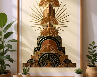 Art Deco Geometric Print: Elegant Warm Tones, Sophisticated Wall Art (Digital Download)