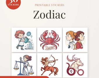 Zodiac Stickers | 30 Printable Die-Cut PNG + Cricut Print Then Cut | Planner Sticker Sheet