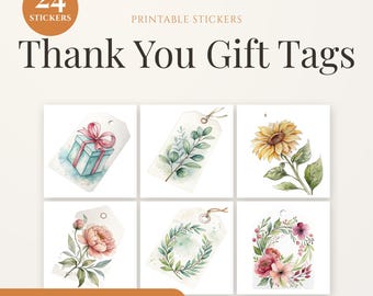 Floral Watercolour Thank You Gift Tags | 24 Printable PNG (Digital Download)