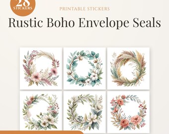 Rustic Boho Dried Floral Envelope Seals | Wedding Invitation Stickers (Digital Download)